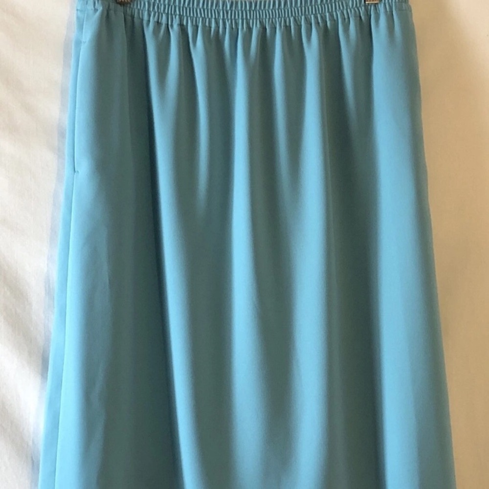 Vtg Lester Square Womens Sz 14 Sky Blue Midi Pull On Skirt Elastic Waist Pockets
